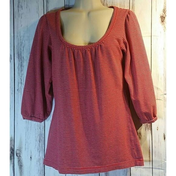 Ann Taylor Loft Shirt Ladies Small Red Gray 3/4 Sleeve Round Neck‎ - Picture 3 of 8